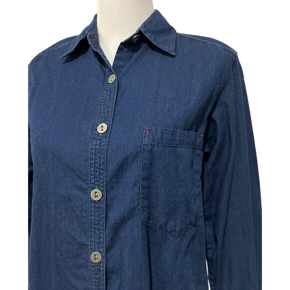 Chico’s Design Vintage Denim Dark Blue Button Up Shirt Long Sleeve Womens S (0) - Picture 2 of 8